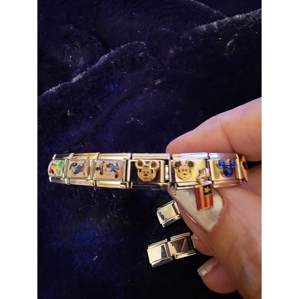 Disney Collection Mickey Mouse Italian Charm Bracelet w/7 Stainless Steel charms